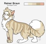 2019 attack_on_titan big_tail dipstick_tail domestic_cat felid feline felis feral fluffy fluffy_tail fur leg_markings light_body light_fur mammal mane markings norwegian_forest_cat pawpads pink_pawpads quadruped reiner_braun silveyytm socks_(marking) solo stripes tail tail_markings tan_body tan_eyes tan_fur white_chest white_paws white_tail_tip yellow_body yellow_fur yellow_sclera