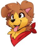 alpha_channel ambiguous_form black_nose brown_body brown_eyes brown_fur canid canine canis cheek_tuft colored digital_drawing_(artwork) digital_media_(artwork) domestic_dog facial_tuft feve floppy_ears fur head_tuft hi_res kerchief looking_up male mammal neckerchief neckwear open_mouth open_smile pink_tongue red_kerchief red_neckerchief shaded smile snout solo teeth tongue tongue_out tuft yellow_body yellow_fur