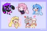 antlers black_body black_fur blowing_kiss blue_body blue_fur blue_hair blue_sclera blush blush_lines blush_stickers chibi clothed clothing crossdressing eyes_closed female floppy_ears fur grey_body grey_fur group hair half-closed_eyes hi_res hoodie horn jackalope jackel_(jackel_usami) jason_(jackel_usami) jaxx_(jackel_usami) jolt_(jackel_usami) jupiter_(jackel_usami) lagomorph leporid maid_headdress maid_uniform male mammal multicolored_body multicolored_fur narrowed_eyes open_mouth open_smile pawberry pink_body pink_fur pink_hair purple_hair rabbit red_body red_fur smile star_(jackel_usami) swimming_trunks swimwear topwear toy toy_gun two_tone_body two_tone_fur uniform water_gun white_body white_fur white_hair