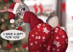  2022 anthro blush butt butt_focus christmas christmas_clothing christmas_decorations christmas_headwear christmas_tree clothing dialogue disney english_text eyebrows eyelashes female hat headgear headwear hi_res holidays judy_hopps lagomorph leporid mammal plant purple_eyes rabbit rear_view santa_hat scut_tail short_tail smile solo text tree zhadart zootopia 