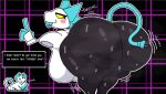 anthro big_breasts big_butt blue_body blush bodily_fluids breasts butt butt_jiggle cord cord_tail darkner deltarune domlol duo empty_eyes english_text eyes_emoji female feral floating_hands gesture glistening glistening_butt hand_gesture huge_breasts huge_butt jiggling multicolored_body musk noticing pointing presenting presenting_hindquarters sweat tasque tasque_manager taunting text text_box two_tone_body undertale_(series) white_body yellow_sclera