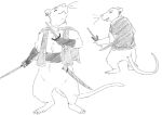  2021 anthro biped clothed clothing humanoid_hands jads_l_rutan mammal melee_weapon murid murine rat rodent simple_background solo sword weapon white_background 