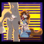 1:1 absurd_res anthro balls blush butt canid canine canis clothed clothing crossdressing domestic_dog duo erection fellatio femboy fur genitals hair herding_dog hi_res legwear male male/male male_penetrated male_penetrating male_penetrating_male mammal nude nude_anthro nude_male open_mouth oral oral_penetration pastoral_dog penetration penile penis scott_(corgipudding) sex simple_background sitting sitting_on_ground soyk3nun tail tongue tongue_out welsh_corgi