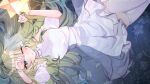  1girl blue_eyes blush breasts commentary contest_winner cowboy_shot detached_sleeves dress english_commentary ferineon frilled_dress frills green_hair hair_ornament highres large_breasts long_hair mocha_(osu!) osu! puffy_detached_sleeves puffy_short_sleeves puffy_sleeves second-party_source short_dress short_sleeves sleeveless sleeveless_dress solo star_(symbol) star_hair_ornament thighhighs very_long_hair white_dress white_thighhighs zettai_ryouiki 