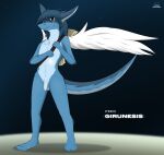  absurd_res anthro balls blue_body blue_eyes blue_fur dragon feathered_wings feathers flaccid fur furred_dragon genitals giru giru_(artist) hi_res male night_sky nude penis scroll solo spread_wings wings young 