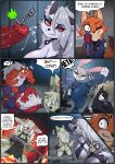 absurd_res anthro big_breasts big_butt bodily_fluids bottomwear breasts butt canid canid_demon canine clothed clothing collar comic comic_panel dart dart_gun demon dialogue digital_media_(artwork) disney dripping english_text erection female fox fur genital_fluids genitals grey_body grey_fur hair hellaverse hellhound helluva_boss hi_res horn humanoid humanoid_genitalia humanoid_penis imp judy_hopps lagomorph leporid loona_(helluva_boss) male mammal mythological_canine mythological_creature mythology nick_wilde nipples open_mouth penis police precum precum_drip rabbit ranged_weapon red_fox red_sclera smile speech_bubble tail text tongue topwear true_fox uniform weapon white_body white_fur yazen zootopia
