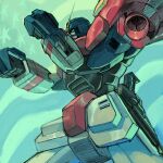  american_flag clenched_hands fighting_stance from_side g_gundam green_eyes gundam gundam_maxter highres looking_ahead mecha no_humans olympia_sweetman science_fiction solo v-fin 