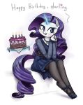  2017 anthro anthrofied birthday_cake birthday_candle blue_clothing blue_dress blue_eyes blue_footwear blue_high_heels blush blush_lines breasts cake candle cleavage clothed clothing dessert dialogue dress english_text equid equine female fetlocks food footwear friendship_is_magic fur glowing glowing_horn hair happy_birthday hasbro hi_res high_heels hoof_hands hooves horn jewelry king-kakapo legs_together legwear levitation mammal my_little_pony mythological_creature mythological_equine mythology necklace purple_hair purple_tail rarity_(mlp) shoes simple_background sitting solo stockings tail telekinesis text unguligrade unicorn white_background white_body white_fur 