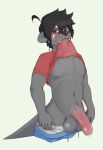  anthro balls big_balls big_penis black_hair bodily_fluids brown_eyes curly_hair fur genital_fluids genitals grey_body grey_fur hair hi_res humanoid_genitalia humanoid_penis leaking_precum male mammal mustelid otter penis precum scar shaun_lutra_(voxxen) smile smirk solo tattoo vein veiny_penis voxxen 