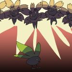  cherrim cherrim_(sunshine) commentary_request full_body no_humans oddish open_mouth orange_eyes pokemon pokemon_(creature) saboteri_(savot) shadow smile yellow_eyes 