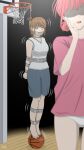  absurdres ao_no_hako ball basketball_(object) basketball_uniform bdsm bondage bound chouno_hina chris_(pixiv_artist) gag gym_shirt gym_shorts hanged highres improvised_gag kano_chinatsu noose panties red_hair red_shirt shaking shirt shorts sportswear tape tape_bondage tape_gag underwear 