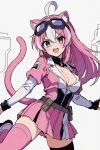  1girl agentx320 animal_ear_fluff animal_ears blush breasts cleavage commentary english_commentary hair_intakes highres hololive hololive_english large_breasts long_hair looking_at_viewer multicolored_hair open_mouth panther_ears panther_girl panther_tail pink_hair raora_panthera smile solo streaked_hair tail virtual_youtuber white_streaks yellow_eyes 