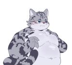  2022 anthro belly blue_eyes blush domestic_cat felid feline felis haoming hi_res kemono male mammal moobs navel overweight overweight_male simple_background solo white_background 