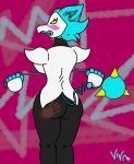  3/4_view angry angry_expression anthro blush body_blush butt_blush butt_slap deltarune female hi_res rear_view shocked_expression slap slap_mark solo spank_marks tasque_manager undertale_(series) video_games wide_hips 