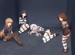  4girls alisa_mikhailovna_kujou arms_behind_back bdsm black_hair black_shirt black_skirt blazer blonde_hair blue_eyes blurry blush bondage bound bound_ankles bound_arms bound_legs bound_thighs bound_torso bound_wrists bow bowtie box_tie breasts brown_eyes brown_hair brown_pantyhose brown_serafuku brown_shirt brown_skirt buttons chitanda_eru collared_shirt commentary_request crossed_bangs curtains dot_nose double-breasted full_body grey_hair grey_jacket hair_between_eyes hair_ribbon hibike!_euphonium highres hyouka indoors jacket kamiyama_high_school_uniform_(hyouka) kitauji_high_school_uniform kneehighs loafers long_hair long_sleeves looking_at_viewer lying miniskirt multiple_girls n17 neckerchief open_clothes open_jacket open_mouth otonari_no_tenshi-sama_ni_itsu_no_mani_ka_dame_ningen_ni_sarete_ita_ken oumae_kumiko pantyhose plaid_clothes plaid_skirt pleated_skirt purple_eyes red_bow red_bowtie red_neckerchief red_rope restrained ribbon rope sailor_collar school_uniform seiren_academy_school_uniform serafuku shibari shibari_over_clothes shiina_mahiru_(otonari_no_tenshi-sama) shirt shoes short_hair sitting skirt smile socks solo thighband_pantyhose thighhighs thighs tokidoki_bosotto_roshia-go_de_dereru_tonari_no_alya-san very_long_hair white_sailor_collar white_shirt white_socks white_thighhighs winter_uniform yellow_eyes 