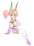  2026 anthro belt big_breasts blue_eyes boots breasts choker clothing eyebrows eyelashes felid feline female footwear hair hi_res huge_breasts inner_ear_fluff jewelry lynx mammal mara_(scorpdk) markings necklace pink_hair scorpdk shoes side_boob smile solo spots spotted_body tan_body tuft twintails_(hairstyle) 