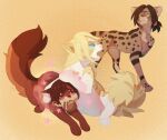  2020 ambiguous_gender american_curl attack_on_titan blonde_hair blue_eyes blush bodily_fluids bread_in_mouth bread_loaf brown_body brown_fur brown_hair brown_markings crouching domestic_cat drooling felid feline felis feral feral_with_hair feralized flower fluffy fluffy_tail fur group hair historia_reiss long_tail mammal markings mixed_breed orange_body orange_fur plant red_body red_fur saliva sasha_braus savannah_cat short_fur silveyytm somali_cat spots stripes tail tan_body tan_fur trio turkish_angora yelling yellow_body yellow_eyes yellow_fur ymir_(shingeki_no_kyojin) 