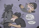 anthro barbell_piercing beanie black_beanie black_clothing black_hat black_headwear black_legwear black_shirt black_t-shirt black_thigh_highs black_topwear blush bodily_fluids breasts clothing critter_(critteremitter) critteremitter cum cum_in_mouth cum_inside duo ear_piercing ear_stud fellatio fur genital_fluids genitals glk grey_body grey_fur grey_hair gynomorph gynomorph/male gynomorph_penetrating gynomorph_penetrating_male hair hair_over_eyes hand_on_head hand_on_leg hand_on_partner's_head hand_on_partner's_thigh hand_on_thigh hat headgear headwear hi_res humanoid_genitalia humanoid_hands humanoid_penis intersex intersex/male intersex_penetrating intersex_penetrating_male laugh legwear looking_pleasured male male_penetrated mammal murid murine nipple_barbell nipple_piercing nipples onomatopoeia open_mouth oral penetration penile penis penis_in_mouth piercing profanity rat rodent saliva saliva_on_penis sex shirt sound_effects speech_bubble t-shirt tan_body tan_fur text thigh_highs topwear trans_(lore) trans_woman_(lore) travis_(critteremitter)