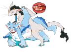 2_horns 4_toes absurd_res arm_accessory black_mane blue_body blue_eyes blue_fur blue_horn blush bodily_fluids chest_tuft collar cum cum_drip cum_in_slit cum_inside digital_drawing_(artwork) digital_media_(artwork) dragon dripping duo eyebrows fangs feet feral foot_grab fur furred_dragon furred_scalie furred_wings gagaga_ram garam_(gagaga_ram) genital_fluids hi_res horn horn_grab internal korean_description korean_text leaking_cum lying male male/male mane mythological_creature mythological_scalie mythology no_sclera on_side one_eye_closed open_mouth orange_horn pawpads paws penetration prostate prostate_stimulation prostate_with_heart quadruped question_mark red_collar scalie simple_background slit_penetration slit_play smile snout speech_bubble sweat sweatdrop tail tail_tuft tapering_tail teeth text toes tremble_lines tuft wearing_collar whiskers white_background white_body white_fur wingless_dragon wings yellow_eyes
