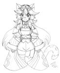  1girl absurdres animal_ears blush breasts cleavage commentary english_commentary hair_intakes highres hololive hololive_english large_breasts long_hair looking_at_viewer monochrome panther_ears panther_girl panther_tail raora_panthera sketch smile solo spawnfyre tail virtual_youtuber 