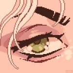  1girl animated animated_gif artist_name blinking blonde_hair close-up commentary crescent english_commentary eye_focus eyeshadow facial_mark green_eyes green_hair heart heart-shaped_pupils looping_animation makeup mismatched_eyebrows original pixel_art red_eyeshadow solo star_(symbol) symbol-shaped_pupils thisislux 