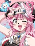  1girl absurdres animal_ear_fluff animal_ears blush breasts chattino_(raora_panthera) commentary english_commentary hair_intakes haniriko heart highres hololive hololive_english large_breasts long_hair looking_at_viewer multicolored_hair one_eye_closed panther_ears panther_girl pink_hair raora_panthera smile streaked_hair virtual_youtuber white_streaks yellow_eyes 