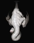  black_background blood_vessels colored_skin commentary_request hanging_from_ceiling highres khezu long_neck monster monster_focus monster_hunter_(series) nao70shark1 no_humans sharp_teeth simple_background teeth white_skin wings 