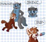 ailurid anthro blue_body blue_eyes blue_fur bodily_fluids cum cum_on_face duo fellatio fur genital_fluids grey_body grey_fur male male/male mammal markings oral orange_eyes penile procyonid raccoon red_panda reznoo ripy_(reznoo) sex striped_markings striped_tail stripes tail tail_markings