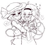  2girls ? ?? @_@ blush bow breasts buttons collared_shirt diamond_button eyeball frilled_shirt_collar frilled_sleeves frills grabbing_another's_breast greyscale groping hair_ornament hairband hand_on_another's_head hat hat_bow heart heart_button heart_hair_ornament highres imminent_kiss incest komeiji_koishi komeiji_satori large_breasts long_sleeves monochrome multiple_girls rampa93 ribbon-trimmed_collar ribbon_trim shirt siblings sisters skirt spoken_heart third_eye touhou wide_sleeves yuri 