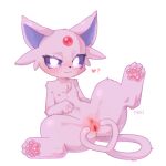 anus blush blush_lines clitoral_hood clitoris eeveelution espeon female fur generation_2_pokemon genitals hi_res nintendo nipples pawpads paws pink_body pink_fur pink_nipples pink_pawpads pink_paws pokemon pokemon_(species) simple_background solo spread_vulva spreading text ttaki tuft urethra vulva