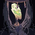  @_@ dark english_commentary green_eyes looking_at_another night no_humans oddish outdoors pokemon pokemon_(creature) saboteri_(savot) shrine spiritomb sprout tree 