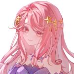  1girl aegyo_sal artist_request bare_shoulders beads brown_eyes chinese_commentary closed_mouth colored_eyelashes commentary_request commission dress elbow_gloves gloves hair_beads hair_intakes hair_ornament happy highres jewelry lace-trimmed_dress lace-trimmed_gloves lace_trim lipstick long_hair looking_at_viewer makeup necklace nikki_(nikki) nikki_(series) pink_hair pink_lips purple_dress purple_gloves second-party_source sidelocks simple_background smile solo star_(symbol) star_hair_ornament star_necklace star_sea_(nikki) strapless strapless_dress upper_body very_long_hair white_background 