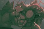 age_difference aged_up anthro barazoku bear bodily_fluids canid canine canis canon_x_oc dripping duo erection fight fighting_pose fox genital_fluids genitals hi_res kumatetsu male male/male mammal mature_anthro mature_male muscular muscular_anthro muscular_male nipples older_anthro pecs pinumontbalou pose precum precum_drip punch saliva sweat tears the_boy_and_the_beast vein veiny_muscles wrestler