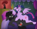 absurd_res animal_genitalia animal_penis animal_vulva bed black_body black_fur blush bodily_fluids chest_tuft clenched_teeth cutie_mark dominant dominant_female dominant_feral duo equid equine equine_genitalia equine_penis equine_vulva eyelashes fan_character female feral feral_on_feral feral_penetrated friendship_is_magic fur furniture genital_fluids genitals green_eyes hair hasbro hi_res horn horse hybrid leash leash_in_mouth leash_pull leashed_male long_eyelashes male male/female mammal multicolored_hair my_little_pony mythological_creature mythological_equine mythology nyanakaru object_in_mouth oliver_(kitsuneobx) on_bed penetration penis pony purple_bedding purple_body sharp_teeth smug_face submissive submissive_male tears teeth thick_thighs tuft twilight_sparkle_(mlp) unicorn unicorn_horn vulva winged_unicorn wings x-ray_view