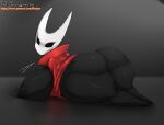  2020 anthro areola arthropod big_areola big_breasts big_butt black_body black_skin breasts butt cape clothing curvy_figure digital_media_(artwork) eyelashes female grey_background hb-viper hi_res hollow_knight hornet_(hollow_knight) huge_breasts huge_butt looking_at_viewer looking_back lying nipples non-mammal_breasts nude on_front signature simple_background solo team_cherry thick_thighs video_games voluptuous wide_hips 