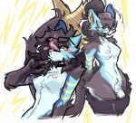  anthro black_body black_fur black_hair blue_body blue_fur blush blush_lines bottomwear bottomwear_down caffeinatedzeph clothed clothing digital_drawing_(artwork) digital_media_(artwork) english_description eyewear fur genitals glasses gloves_(marking) gynomorph hair highlights_(coloring) humanoid_genitalia humanoid_penis inner_ear_fluff intersex looking_at_viewer markings nipples pants pants_down partially_clothed pawpads penis pink_highlights pink_nipples pink_nose pink_pawpads pubes pulling_pants_down rectangular_glasses solo topless topless_anthro topless_gynomorph topless_intersex tuft wearing_glasses yellow_eyes yellow_inner_ear_fluff 