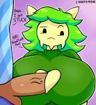 anthro arthropod blue_clothing blue_shirt blue_topwear breast_play breasts cleavage_cutout clothing cutout dialogue duo female green_hair hair hi_res human insect louse male male/female mammal sex shirt sierra_(spicysierra) spicysierra stuck stuck_penis sweater tan_body titfuck topwear yellow_body