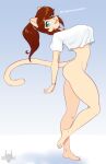  2026 absurd_res anthro big_breasts bottomless breasts choker clothed clothing crop_top dialogue domestic_cat eyebrows eyelashes feet felid feline felis female fur hailey_(scorpdk) hair hi_res jewelry mammal necklace open_mouth open_smile ponytail scorpdk shirt smile solo tan_body tan_fur teal_eyes topwear wristband 