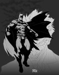  abs absurdres bat_(animal) bat_mask batman batman_(series) batman_symbol belt bracelet cleft_chin clown cowl dark_background dc_comics facepaint full_body glasgow_smile greyscale grin highres jewelry joker_(dc) looking_at_viewer male_focus monochrome muscular muscular_male projected_inset r3dfive scowl shaded_face short_hair signature smile standing suit superhero_costume taut_bodysuit utility_belt 