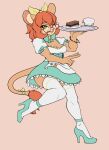2025 anthro apron articaartes breasts buckteeth cake clothing dessert digital_media_(artwork) dipodomyine dress eyewear female food footwear gesture glasses green_clothing green_dress green_eyes green_footwear green_high_heels hand_gesture heteromyid hi_res high_heels hollow_graham kangaroo_rat legwear maid_uniform mammal rodent round_glasses shoes simple_background smile solo stockings tail teeth uniform v_sign white_clothing white_legwear white_stockings