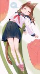  1girl animal_ear_fluff animal_ears blue_sailor_collar blue_skirt brown_hair cat_ears cat_girl cat_tail closed_eyes dreaming flower full_body highres kawamitsu long_hair lying mini_person minigirl neckerchief on_back original parted_lips pink_shoes red_flower red_neckerchief red_tulip sailor_collar school_uniform shirt shoes skirt sleeping sneakers socks solo tail triangle_mouth tulip white_shirt white_socks 