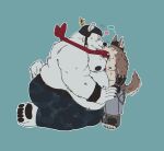 absurd_res anthro armor beanie bear belly big_belly blush bodily_fluids bottomwear brown_body brown_fur camo camo_bottomwear camo_clothing camo_pants camo_print canid canine canis chain clothed clothing clothing_pull dialogue duo ear_piercing embarrassed epic_games eye_patch eyes_closed eyewear fingerless_gloves fortnite fur gloves handwear hat headgear headwear helmet hi_res kerchief kiss_on_lips kissing kneeling larger_sub male male/male mammal mattinqq moobs musclegut muscular neckerchief neckwear nipples overweight overweight_male pants partially_clothed pattern_bottomwear pattern_clothing pattern_pants paws piercing polar_bear polar_patroller seductive shirtless shocked size_difference speech_bubble submissive submissive_male surprise_kiss surprised sweat tail text ursine wendell_(fortnite) wide_eyed wolf