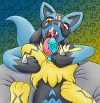  absurd_res anthro bodily_fluids cum cum_on_face first_person_view genital_fluids genitals hi_res knot legendary_pok&eacute;mon licking lucario male male/male nintendo open_mouth oral penile penile_spines penis penis_lick pok&eacute;mon pok&eacute;mon_(species) sex solo_focus suiro tongue tongue_out video_games zeraora 