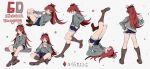  absurdres boots fur-trimmed_shorts fur_trim highres long_hair long_sleeves mahou_shoujo_madoka_magica multiple_views ponytail red_eyes red_hair sakura_kyouko sanyang003 shorts simple_background sitting standing upside-down 