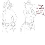  2021 anthro bottomwear bulge clothing english_text humanoid_hands jads_l_rutan male mammal murid murine pants rat rodent simple_background solo text underwear undressing white_background 