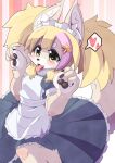  &lt;3 2022 4_fingers accessory anthro apron blonde_hair blush breasts canid canine canis claws clothed clothing cute_fangs dress female finger_claws fingers frilly frilly_clothing fur hair hair_accessory hairclip happy hi_res inner_ear_fluff kemono looking_at_viewer maid_apron maid_headdress maid_uniform mammal multicolored_body multicolored_fur multicolored_hair open_mouth paw_pose pawpads paws pink_hair pose small_breasts solo tan_body tan_fur tongue tongue_out tuft twintails_(hairstyle) two_tone_body two_tone_fur uniform white_body white_fur wolf yellow_eyes zokucyoo 