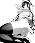  1girl ass bangs blush breasts greyscale haitekudasai_takamine-san hat hiiragi_yuuichi large_breasts long_hair long_sleeves looking_at_viewer monochrome santa_hat solo takamine_takane thighhighs thighs 