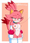  absurd_res akuzaguy anthro blaze_the_cat blush breasts burning_blaze clothing collar domestic_cat felid feline felis female footwear fur genitals hair handwear hi_res high_socks high_tights humanoid mammal nipples nude pink_body pussy sega shame simple_background solo sonic_the_hedgehog_(series) super_form 