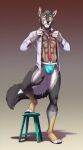  2022 4_toes 5_fingers abs anthro black_body black_fur canid canine digital_media_(artwork) feet fingers fur hi_res male mammal solo standing ticl toes yellow_eyes 