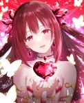  1girl azuma_yuki bangs blush detached_sleeves earrings hair_ornament heart-shaped_gem highres jewelry long_hair looking_at_viewer original red_eyes red_hair solo 